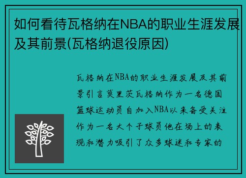 如何看待瓦格纳在NBA的职业生涯发展及其前景(瓦格纳退役原因)